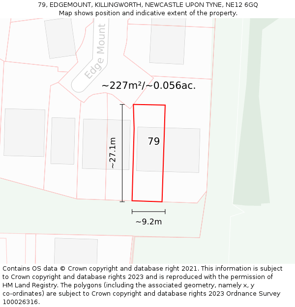 79, EDGEMOUNT, KILLINGWORTH, NEWCASTLE UPON TYNE, NE12 6GQ: Plot and title map