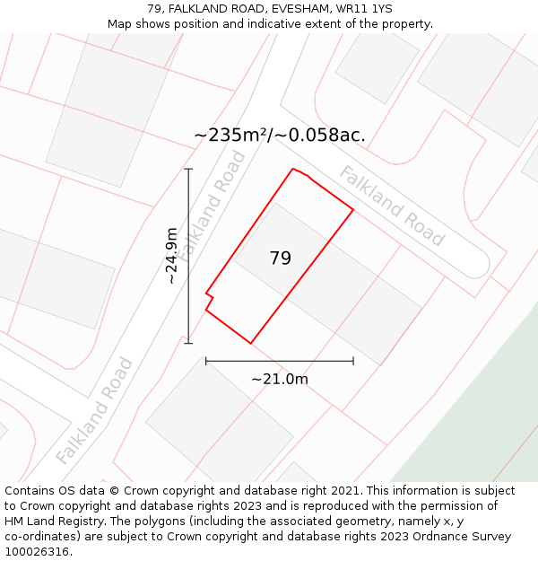 79, FALKLAND ROAD, EVESHAM, WR11 1YS: Plot and title map