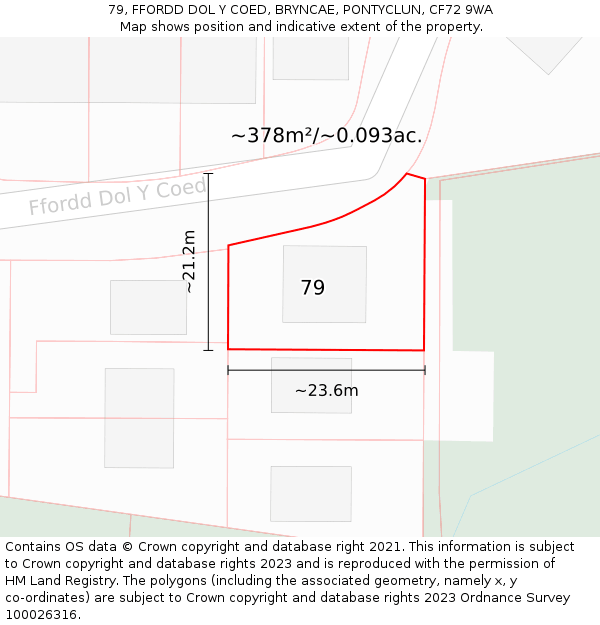 79, FFORDD DOL Y COED, BRYNCAE, PONTYCLUN, CF72 9WA: Plot and title map