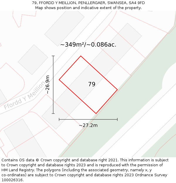 79, FFORDD Y MEILLION, PENLLERGAER, SWANSEA, SA4 9FD: Plot and title map