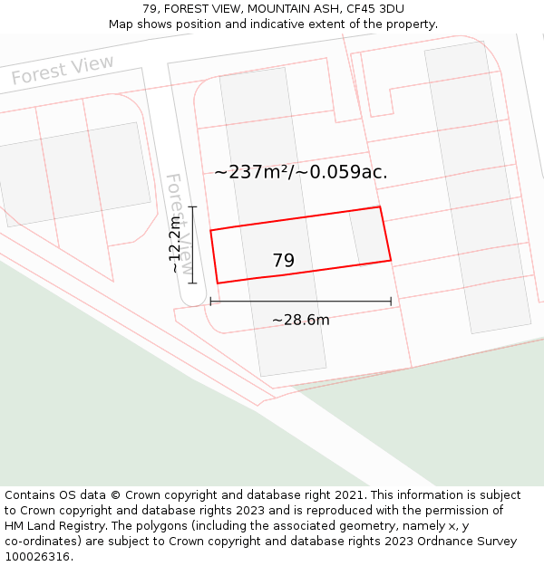 79, FOREST VIEW, MOUNTAIN ASH, CF45 3DU: Plot and title map