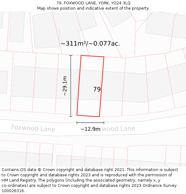 79, FOXWOOD LANE, YORK, YO24 3LQ: Plot and title map