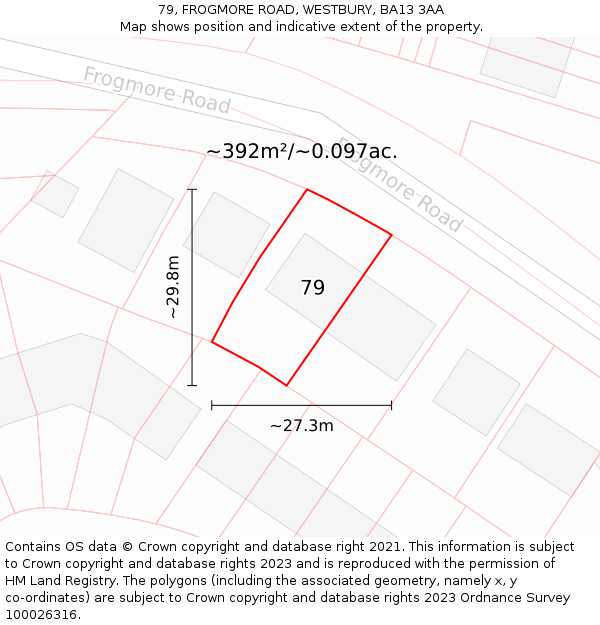 79, FROGMORE ROAD, WESTBURY, BA13 3AA: Plot and title map