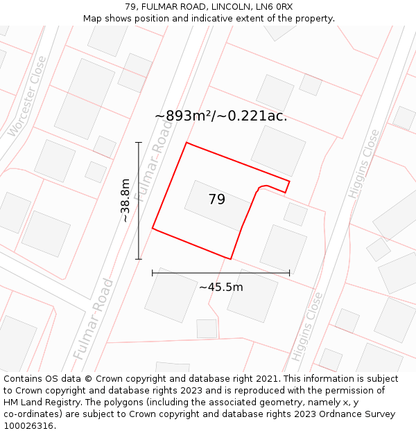 79, FULMAR ROAD, LINCOLN, LN6 0RX: Plot and title map