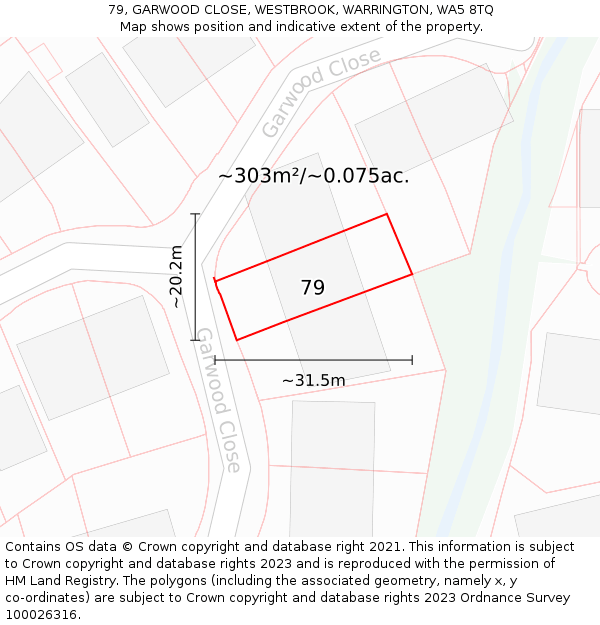 79, GARWOOD CLOSE, WESTBROOK, WARRINGTON, WA5 8TQ: Plot and title map