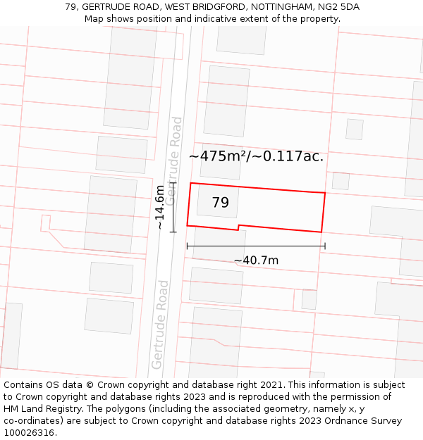 79, GERTRUDE ROAD, WEST BRIDGFORD, NOTTINGHAM, NG2 5DA: Plot and title map