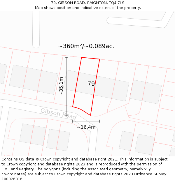 79, GIBSON ROAD, PAIGNTON, TQ4 7LS: Plot and title map