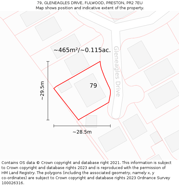 79, GLENEAGLES DRIVE, FULWOOD, PRESTON, PR2 7EU: Plot and title map