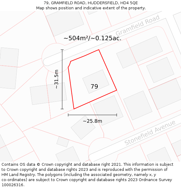 79, GRAMFIELD ROAD, HUDDERSFIELD, HD4 5QE: Plot and title map