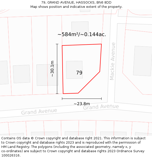79, GRAND AVENUE, HASSOCKS, BN6 8DD: Plot and title map