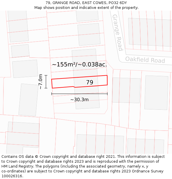 79, GRANGE ROAD, EAST COWES, PO32 6DY: Plot and title map