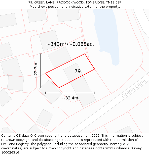 79, GREEN LANE, PADDOCK WOOD, TONBRIDGE, TN12 6BF: Plot and title map