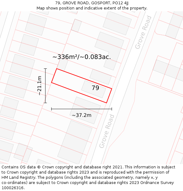 79, GROVE ROAD, GOSPORT, PO12 4JJ: Plot and title map