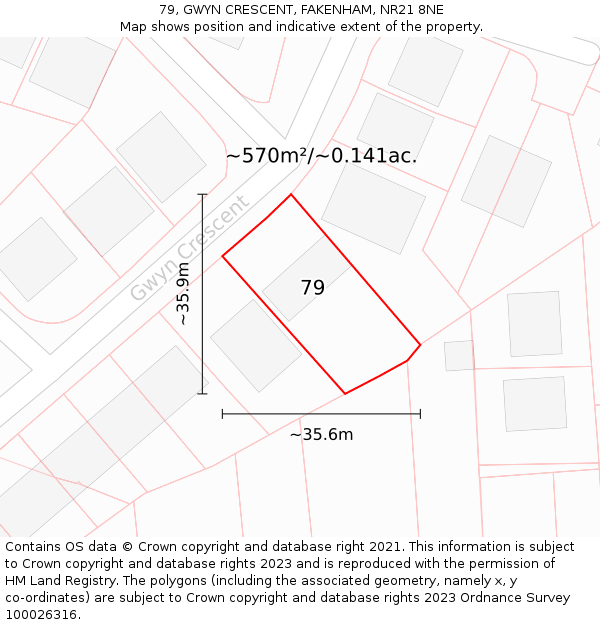 79, GWYN CRESCENT, FAKENHAM, NR21 8NE: Plot and title map