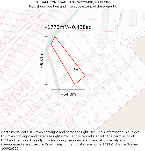 79, HAMILTON ROAD, HIGH WYCOMBE, HP13 5BQ: Plot and title map