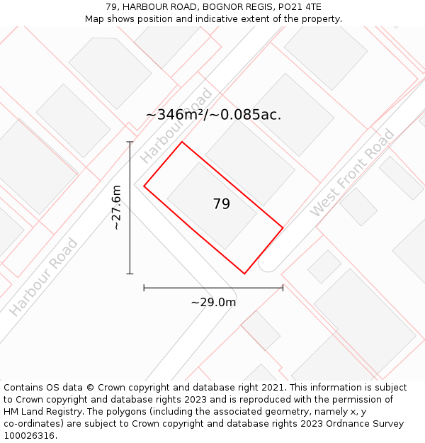 79, HARBOUR ROAD, BOGNOR REGIS, PO21 4TE: Plot and title map