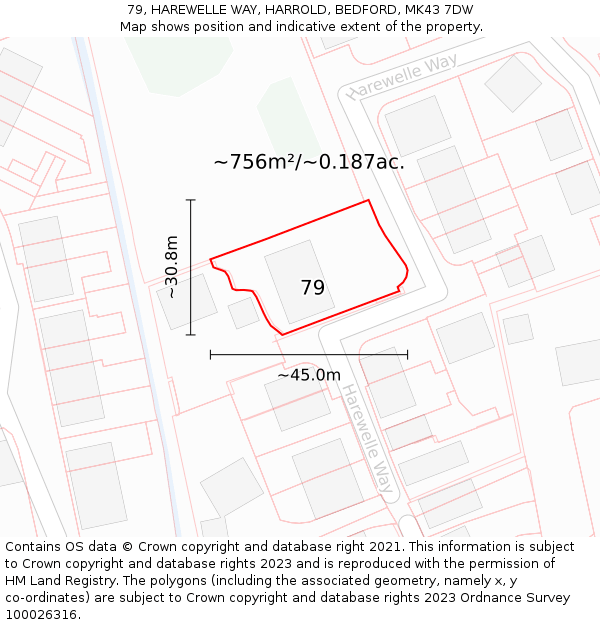 79, HAREWELLE WAY, HARROLD, BEDFORD, MK43 7DW: Plot and title map