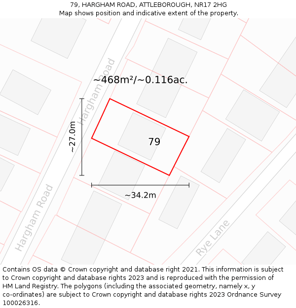 79, HARGHAM ROAD, ATTLEBOROUGH, NR17 2HG: Plot and title map