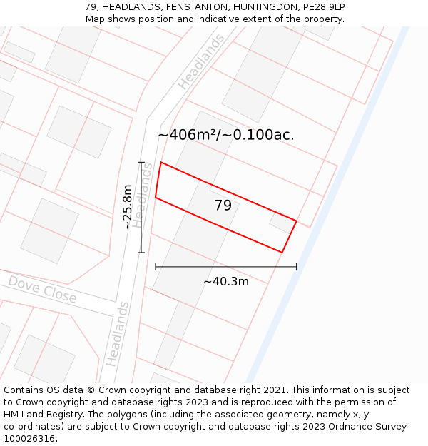 79, HEADLANDS, FENSTANTON, HUNTINGDON, PE28 9LP: Plot and title map