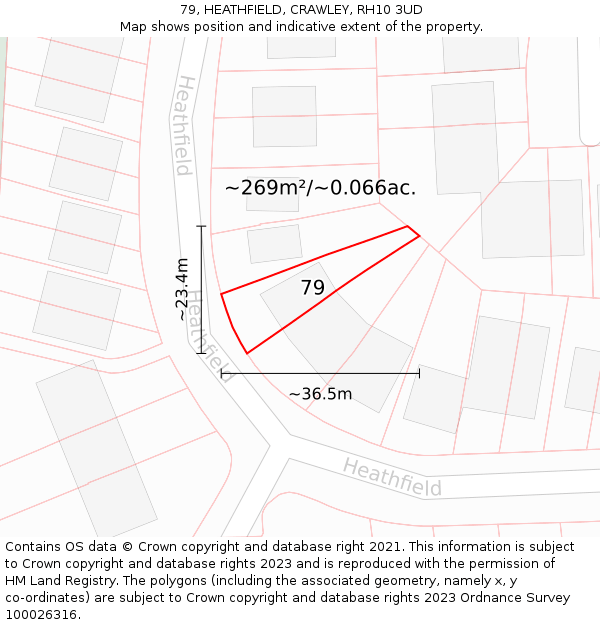 79, HEATHFIELD, CRAWLEY, RH10 3UD: Plot and title map