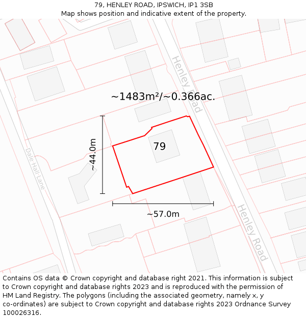 79, HENLEY ROAD, IPSWICH, IP1 3SB: Plot and title map