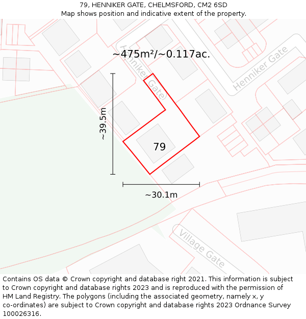 79, HENNIKER GATE, CHELMSFORD, CM2 6SD: Plot and title map