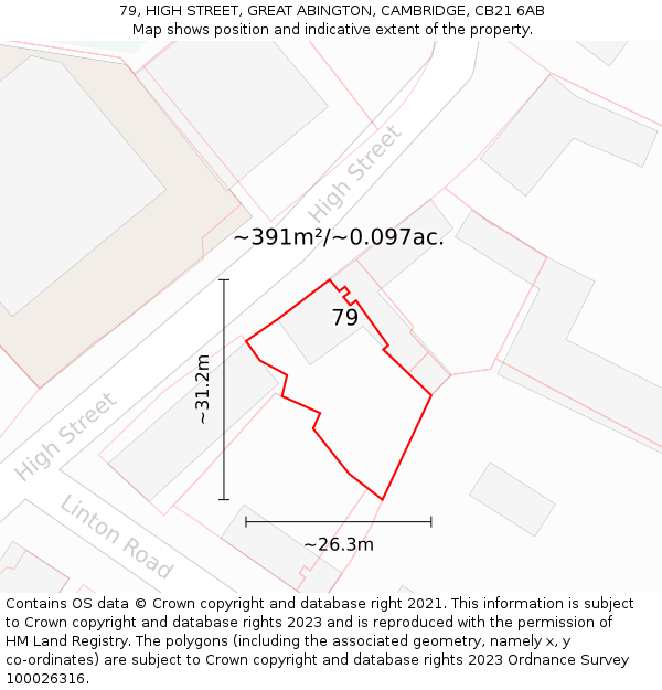 79, HIGH STREET, GREAT ABINGTON, CAMBRIDGE, CB21 6AB: Plot and title map