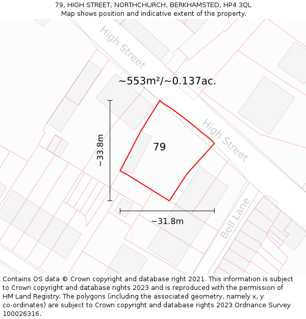 79, HIGH STREET, NORTHCHURCH, BERKHAMSTED, HP4 3QL: Plot and title map