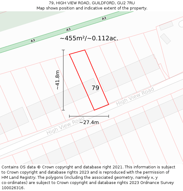 79, HIGH VIEW ROAD, GUILDFORD, GU2 7RU: Plot and title map