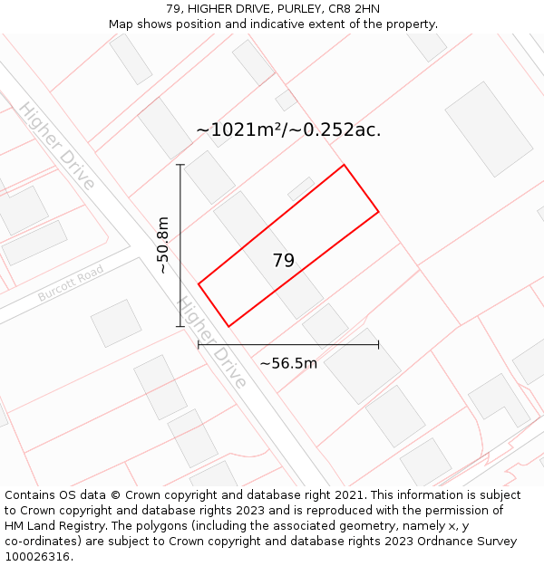 79, HIGHER DRIVE, PURLEY, CR8 2HN: Plot and title map