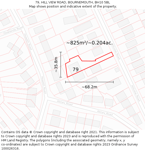 79, HILL VIEW ROAD, BOURNEMOUTH, BH10 5BL: Plot and title map