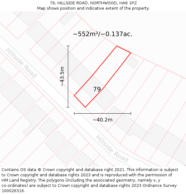 79, HILLSIDE ROAD, NORTHWOOD, HA6 1PZ: Plot and title map