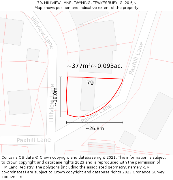 79, HILLVIEW LANE, TWYNING, TEWKESBURY, GL20 6JN: Plot and title map