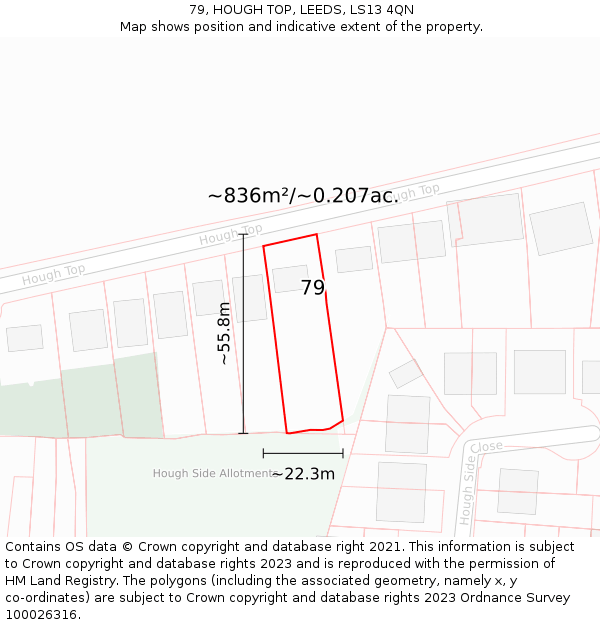 79, HOUGH TOP, LEEDS, LS13 4QN: Plot and title map