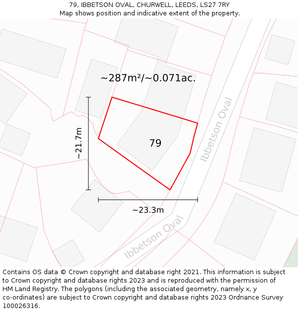 79, IBBETSON OVAL, CHURWELL, LEEDS, LS27 7RY: Plot and title map