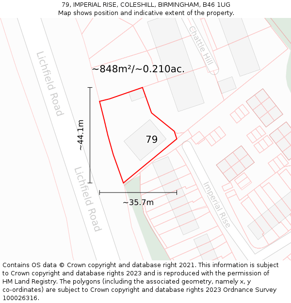 79, IMPERIAL RISE, COLESHILL, BIRMINGHAM, B46 1UG: Plot and title map