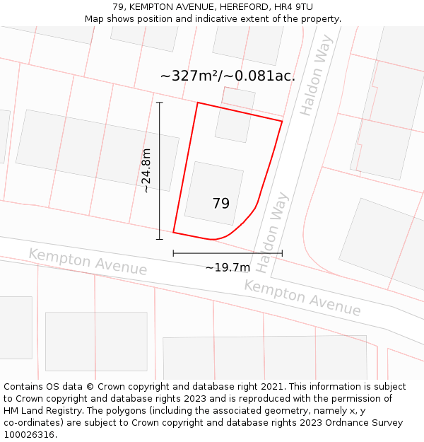 79, KEMPTON AVENUE, HEREFORD, HR4 9TU: Plot and title map