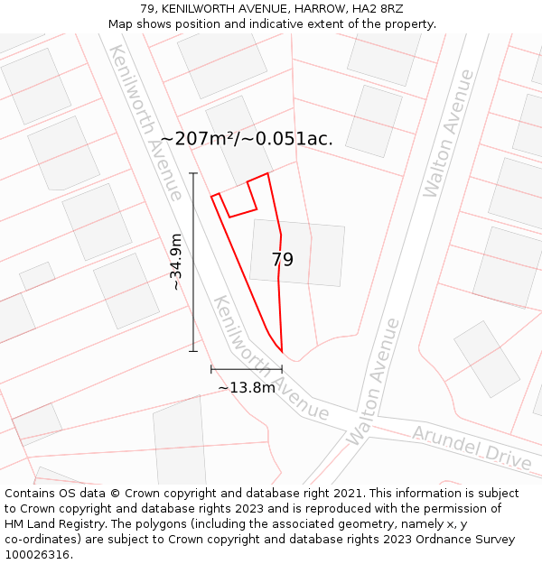 79, KENILWORTH AVENUE, HARROW, HA2 8RZ: Plot and title map