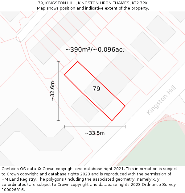 79, KINGSTON HILL, KINGSTON UPON THAMES, KT2 7PX: Plot and title map