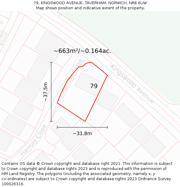 79, KINGSWOOD AVENUE, TAVERHAM, NORWICH, NR8 6UW: Plot and title map