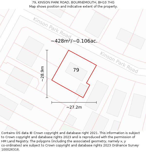 79, KINSON PARK ROAD, BOURNEMOUTH, BH10 7HG: Plot and title map