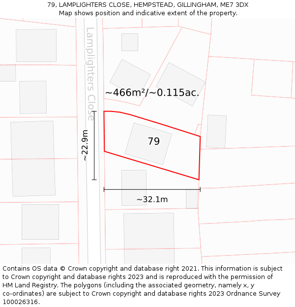 79, LAMPLIGHTERS CLOSE, HEMPSTEAD, GILLINGHAM, ME7 3DX: Plot and title map