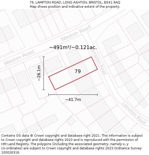 79, LAMPTON ROAD, LONG ASHTON, BRISTOL, BS41 9AQ: Plot and title map