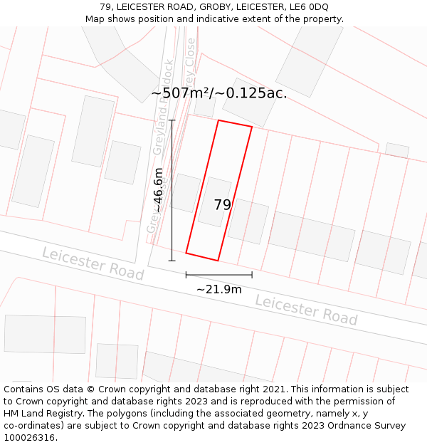 79, LEICESTER ROAD, GROBY, LEICESTER, LE6 0DQ: Plot and title map