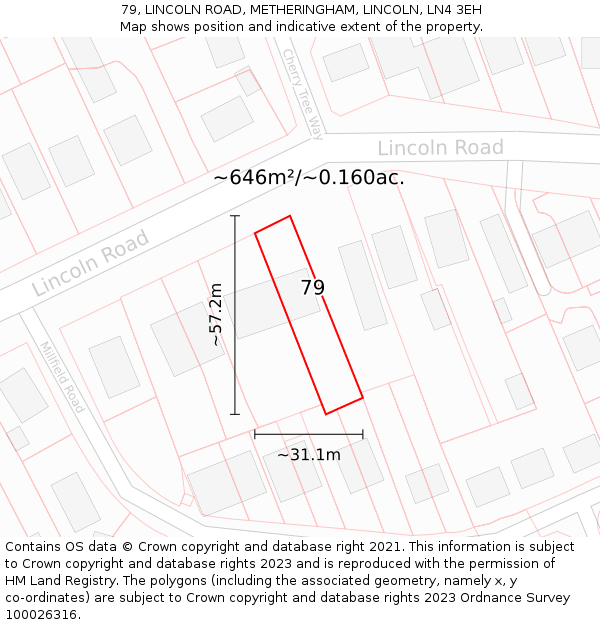 79, LINCOLN ROAD, METHERINGHAM, LINCOLN, LN4 3EH: Plot and title map