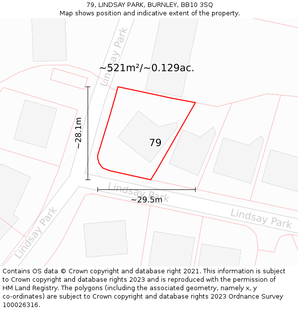 79, LINDSAY PARK, BURNLEY, BB10 3SQ: Plot and title map