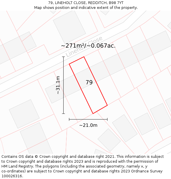 79, LINEHOLT CLOSE, REDDITCH, B98 7YT: Plot and title map