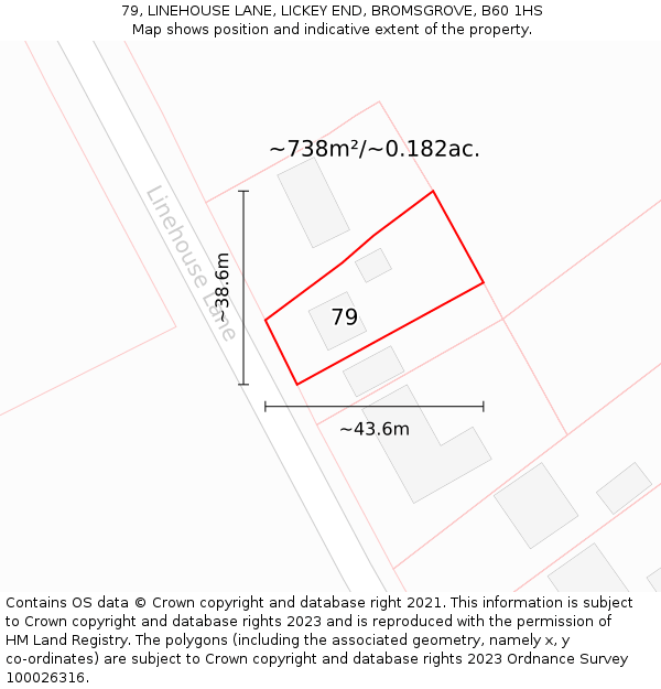 79, LINEHOUSE LANE, LICKEY END, BROMSGROVE, B60 1HS: Plot and title map