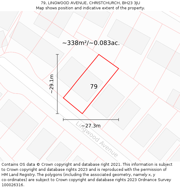 79, LINGWOOD AVENUE, CHRISTCHURCH, BH23 3JU: Plot and title map