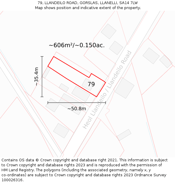 79, LLANDEILO ROAD, GORSLAS, LLANELLI, SA14 7LW: Plot and title map